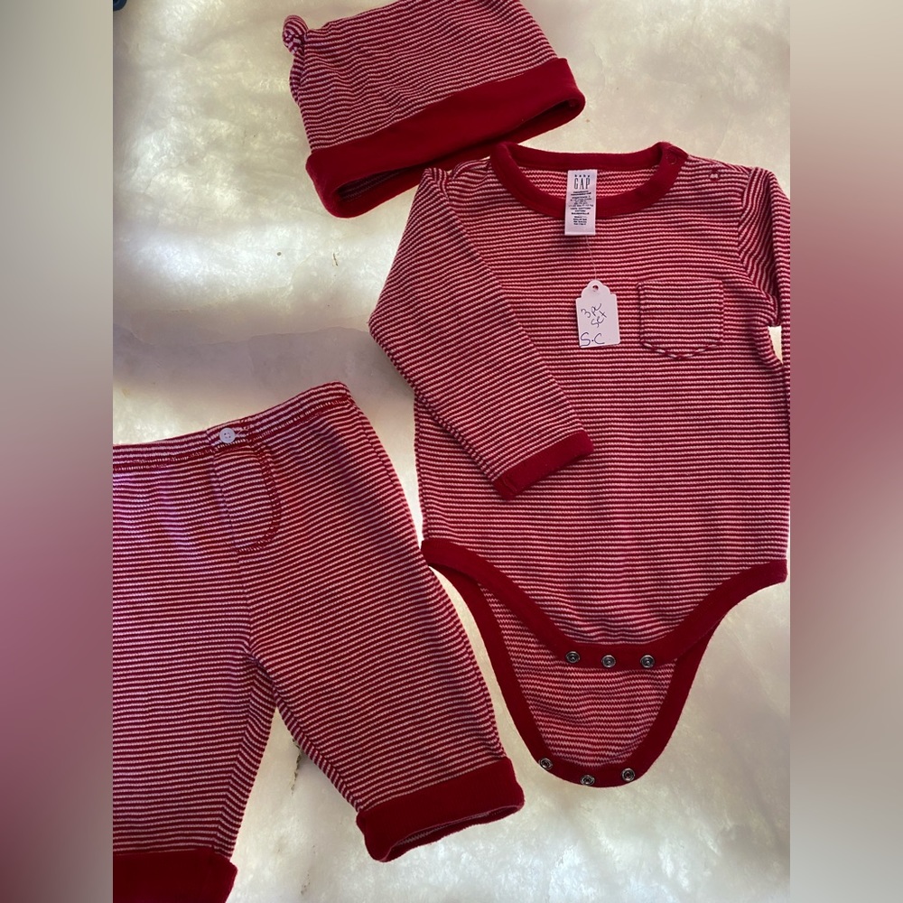 Red and white stripped 3 piece sleepwear by Baby Gap size 6-12 months
